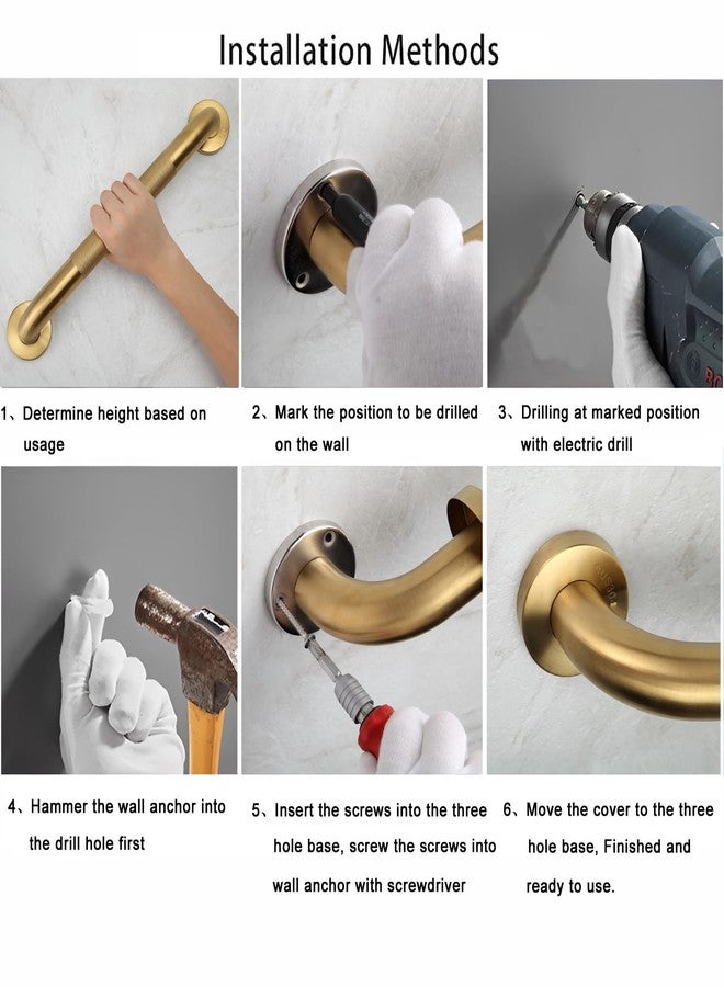 Rackickyer Shower Grab Bar, 2 Pack 16 Inch Gold Bathroom Grab Bar, 1.25" Diameter 304 Stainless Steel Anti-Slip Grab Bars for Bathtubs and Showers, Handicap Shower Grab Bar for Seniors Elderly - Image 5